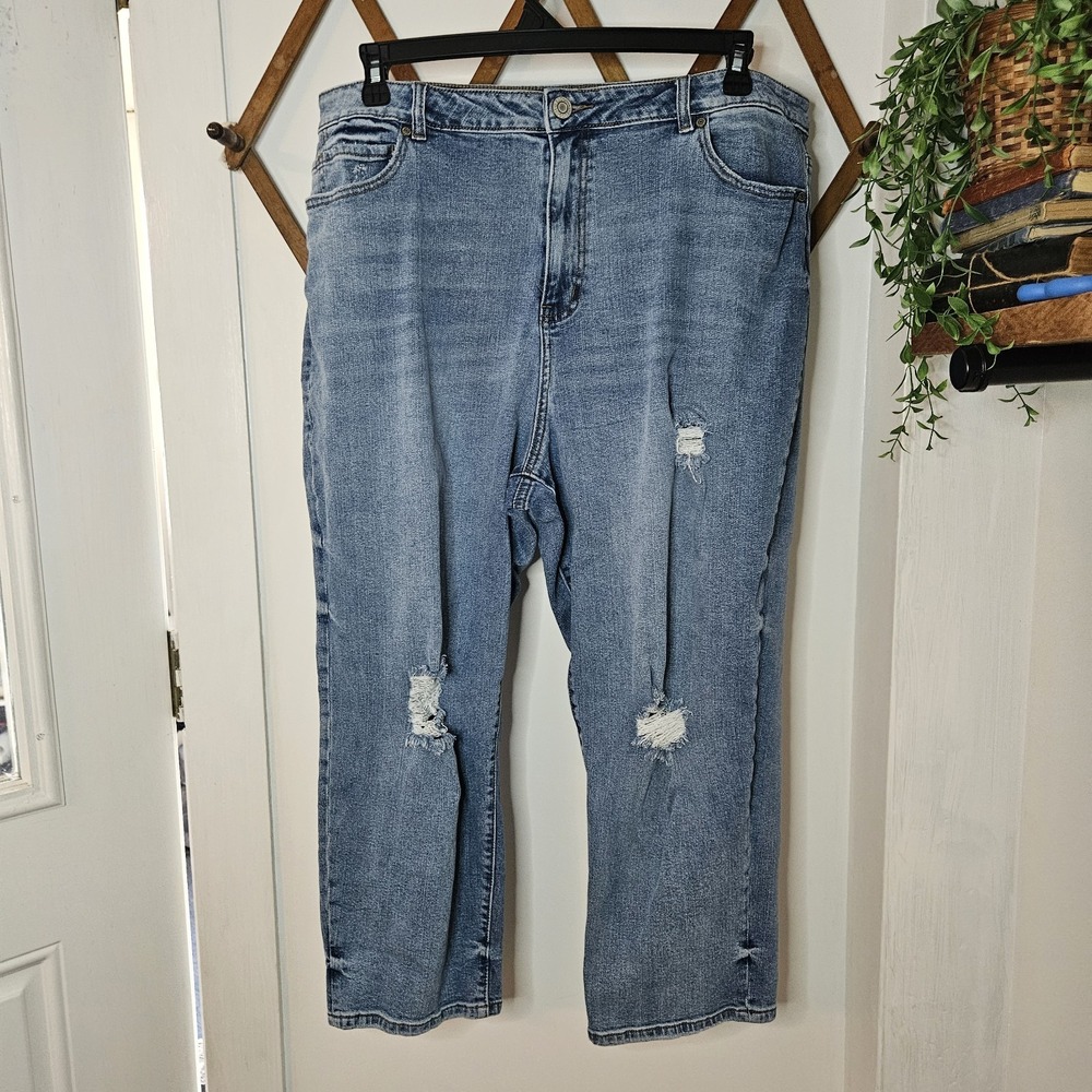 Eloquii Light Blue Distressed Denim Capris